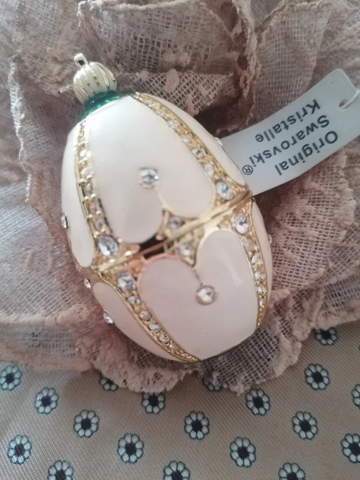 Perlen Ei Schmuck Dose Gold Perlmutt Swarovski Kristalle Fabergé Art Weihnachten - Bild 1 von 4
