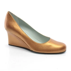 Ladies Cynthia Rowley Simpatico Wedge Pumps 7 M Bronze Leather Heels New in Box - Picture 1 of 6