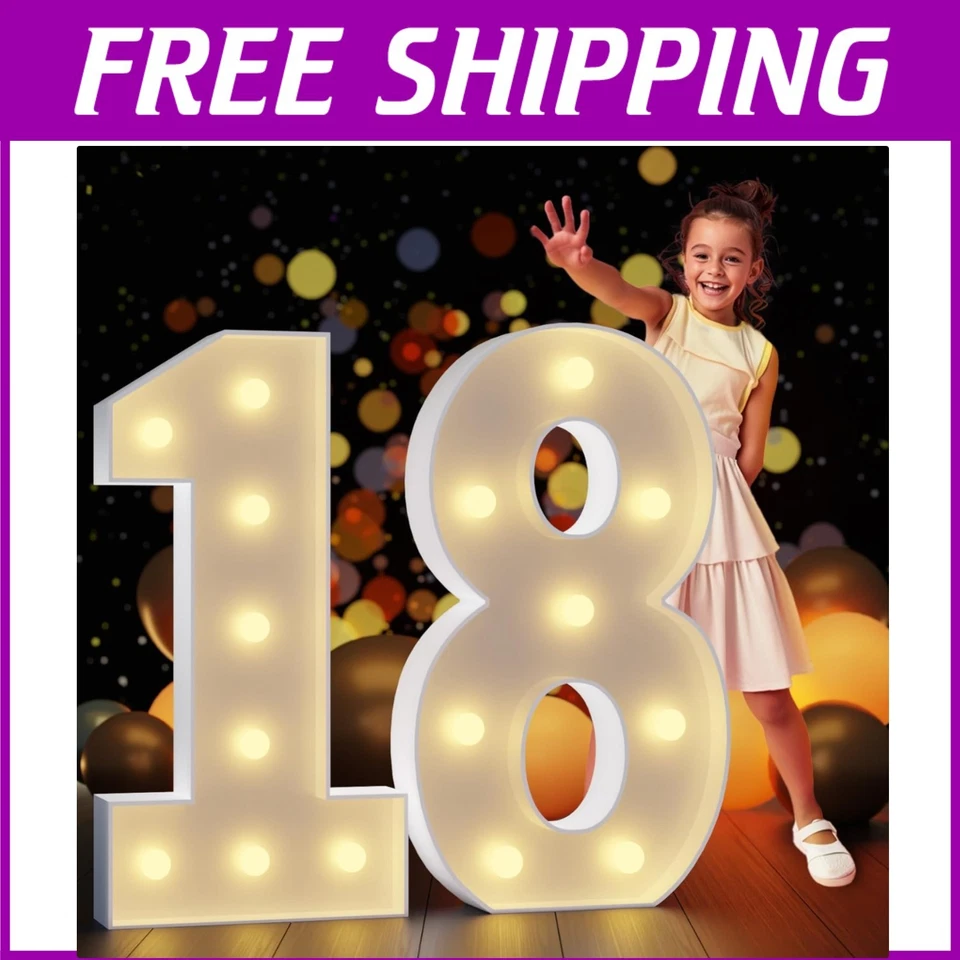 Duradero 3 pies amarillo iluminado número 18 para elegante tema de cumpleaños y aniversario Foto 1 de 4