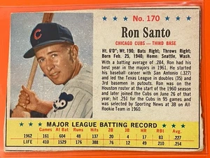 1963 Post Ron Santo #170 Vintage Baseball Chicago Cubs HOF - Picture 1 of 2