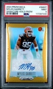 2024 Panini Deca Myles Garrett Gold Prizm Autografo Auto 08/10 PSA 9 - Foto 1 di 2