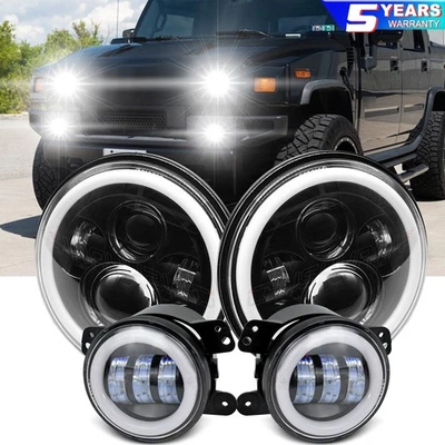 Para Fits Hummer H2 H3T 06-10 LED 7 pulgadas faros DRL 4 luces antiniebla - Image 1 of 4