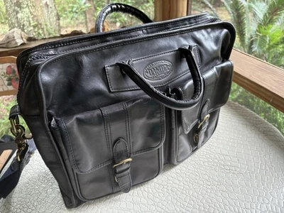 VTG Tumi Dakota Steer Hide Leather Messenger Bag Briefcase Attache Black Brass - Image 1 of 4