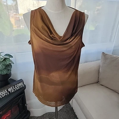 Camiseta sin mangas Colleen Lopez estampada malla capucha cuello ombre marrón talla XL Foto 1 de 4