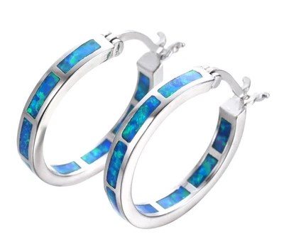 Pendientes de ópalo de fuego azul Hawaii Beach 20 mm redondos rellenos de plata para mujeres niñas Foto 1 de 4