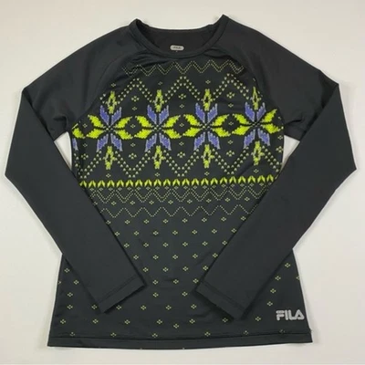 FILA Shirt Women's M Long Sleeve Christmas Snow Flake Activewear Athleisure Yoga - Image 1 of 4