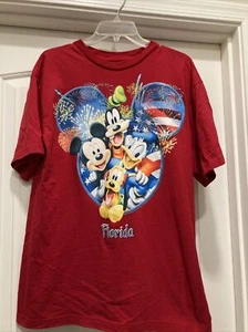 Disney Florida Fab 4 Red Fireworks American Flag Mickey Goofy Unisex Shirt SZ L - Picture 1 of 11