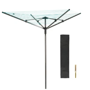 DBL MAX Rotary Airer 4 Arm 50 Metre Grey with Green Line with Metal Ground Spike - Picture 1 of 6