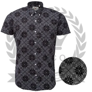 Camisa Relco Para Hombres Paisley Negra Manga Corta Cuello Abotonado Retro De Colección - Imagen 1 de 8