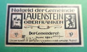 Alemania 1921 10 peniques de emergencia *Lauenstein* 👀 - Imagen 1 de 2