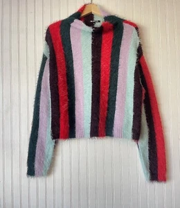 Blank NYC Women's Multicolor Striped Fuzzy Sweater Sz L - Picture 1 of 9