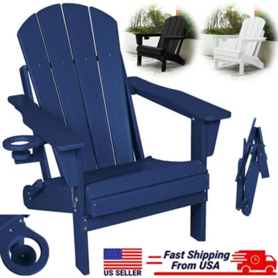 Silla Adirondack con Portavasos, Sillas Plegable HDPE Patio, Exterior Plástico Abeto Foto 1 de 4