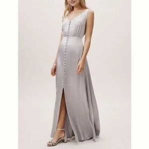 BHLDN Ghost London Aletta Button Front Maxi Dress Fog Silver Gray L - Picture 1 of 12