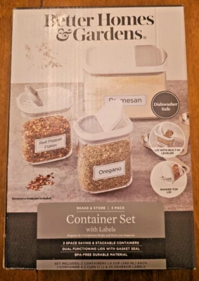 3 piezas. Juego de contenedores de almacenamiento y agitación Better Homes & Gardens - transparente con 33 etiquetas Foto 1 de 3