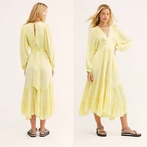 Free People NUOVO abito midi giallo plissettato piccolo ho bisogno di sapere estate infinita - Foto 1 di 12