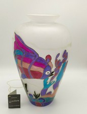 VASO VETRO DECORATO PUNTOARTE VINTAGE MADE IN ITALY HANDMADE