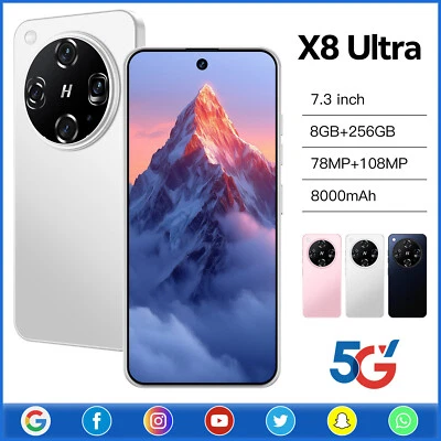 New X8 Ultra Unlocked 7.3-inch Large Screen Android Smartphone 8GB+256GB - Image 1 of 4
