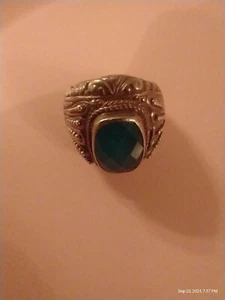 SARDA Sterling Silver .925 Green Gemstone Size 7.5+ BEAUTIFUL and LARGE - Picture 1 of 12