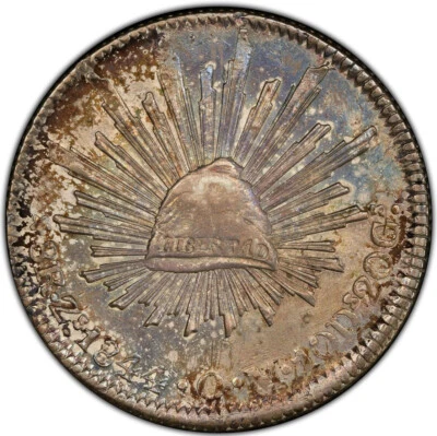 México: Plata 8 Reales 1844-Zs OM Zacatecas Mint. PCGS AU-58! Escudo dorado. Raro Foto 1 de 4