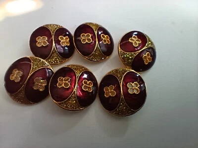 6 pcs. Vintage enamel red flower metal buttons - Image 1 of 4
