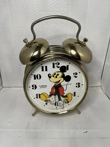 WALT DISNEY LORUS QUARTZ MICKEY MOUSE ALARM CLOCK JAPAN LED115G-M GOLD TONE - Picture 1 of 10