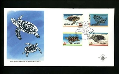 Postal History Aruba Scott #126-129 FDC Turtles Sea Life 9/27/1995 - Image 1 of 2