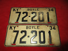 2 Vintage 1934 Kentucky Ky. License Plate Tags Danville Boyle Co. Original Paint