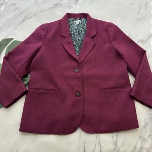 Sundance Womens Herringbone Blazer Jacket Size L Petite Dark Pink Wool Blend - Picture 1 of 12