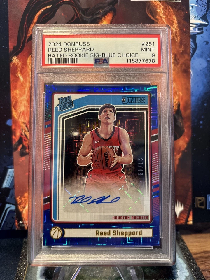 2024 Panini Donruss Reed Sheppard Rated Rookie Blue Choice Auto /49 PSA 9 - Image 1 of 3