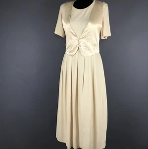 Vestido Vintage K Studio Para Mujer 10 Beige Plisado Falda Adjunto Chaleco Manga Corta - Imagen 1 de 12