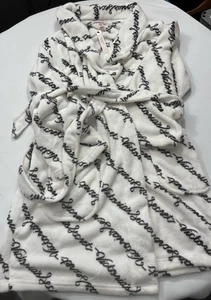 Victoria’s Secret kurzer kuscheliger Morgenmantel Plüsch Fleece warm Gr. M/L weiß/schwarz Logo - Bild 1 von 11