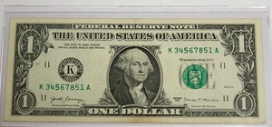 Six Digit Ascending Ladder 🪜 K 34567851 A Fancy Serial Number $1 FRN - Picture 1 of 3