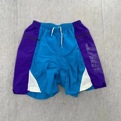VINTAGE Nike Cycling Shorts Womens Large Blue Purple Padded Ladies L 90s - Image 1 of 4