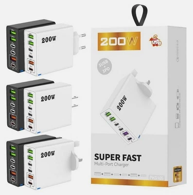 200W Charger Super Fast Wall Charging USB C Multi-Port Mobile Phone Charger - Image 1 of 4