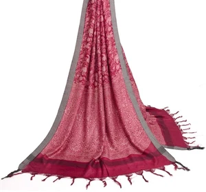 Sushila Vintage Maroon Dupatta 100% Pure Woolen Paisley Printed Warm Long Stole - Picture 1 of 10