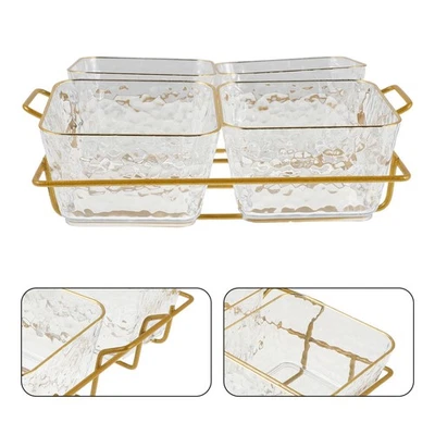  Serviertablett aus Acryl mit Fächern, goldenes Metallgestell – Snackschale für - Bild 1 von 4