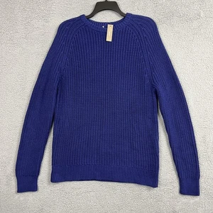 J.Crew Pullover Herren Large Blau Baumwolle Grobstrick Rundhals Raglan FA22 BIB43 - Bild 1 von 22