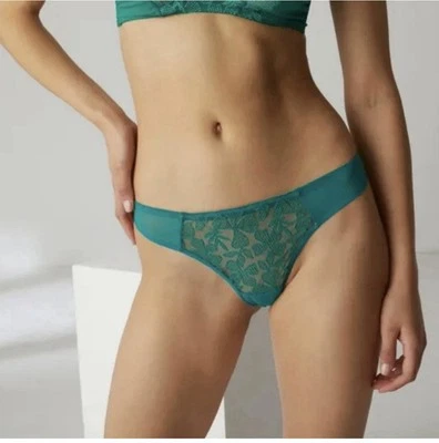 Трусики Simone Perele 3 средние зеленые танга стринги счастливый клевер французские кружевные прозрачные - Изображение 1 из 4