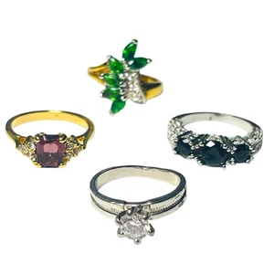 Costume Fashion Ring Lot 4 Piece Size 6.75 to 7.5 Gold & Silver Tone Mix - Picture 1 of 21
