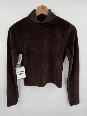 NUEVO Top Corto Sunday Best Manga Larga Rodas Marrón Terciopelo Talla Pequeña Foto 1 de 4