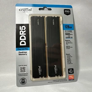 Crucial Pro 128GB Kit (2x64GB) DDR5 RAM, 5600MHz | CP2K64G56C46U5 - NEW! - Picture 1 of 2