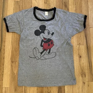 Camiseta Vintage Años 70 Mickey Mouse Timbre Grande Gris Negro Tropix Togs Disney - Imagen 1 de 5
