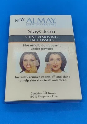 Almay STAYCLEAN Shine Removing Face Tissues Fragrance Free 50ct NEW SEALED - Image 1 of 2