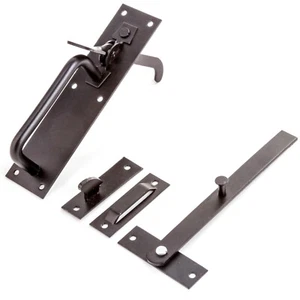 BLACK STEEL SUFFOLK GATE LATCH HANDLE Garden Shed/Cottage Door Thumb Catch Lock - Picture 1 of 2
