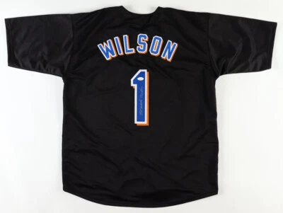 MOOKIE WILSON HAND SIGNED CUSTOM BLACK JERSEY #1 NEW YORK METS +JSA s/n & COA - Image 1 of 3