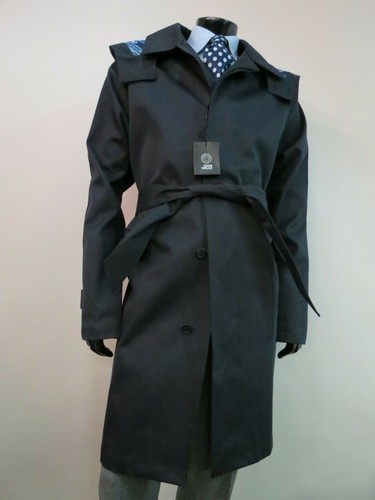 Trench blu nuovo senza etichette Gianni Versace Couture Made in Italy cintura blu navy taglia 46