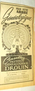 1945 PUBLICITÉ ORIGINALE DE L'INSTITUT GÉNÉALOGIQUE DROUIN DE MONTRÉAL CANADA - Bild 1 von 1
