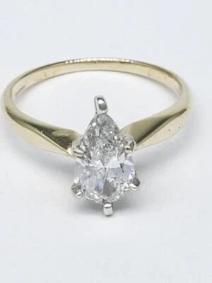 Two Tone Gold 0.94CT I I2 Pear Cut Diamond Solitaire Ring Size 5.5 1 (AP1120145) - Image 1 of 4