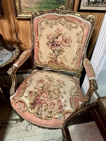 Pair of Painted and Parcel-Gilt Louis XV Style Fauteuils Needlepoint Arm Chairs Cover