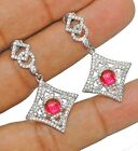 4CT Ruby & White Topaz 925 Solid Genuine Sterling Silver Earrings Jewelry Y3-2